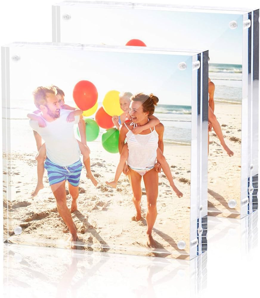 TWING 2 Pack 4x4 Acrylic Picture Frame, Horizontal Magnet Double Sided 4x4 Picture Frame Set with... | Amazon (US)