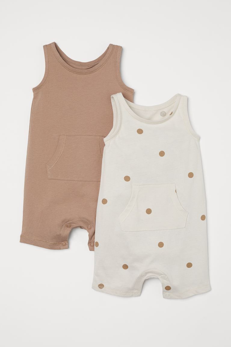 Sleeveless romper suits in soft, organic cotton jersey. Kangaroo pocket, short legs and snap fast... | H&M (US + CA)