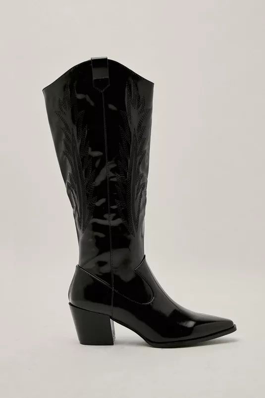 Faux Leather Knee High Cowboy Boots | Nasty Gal (US)