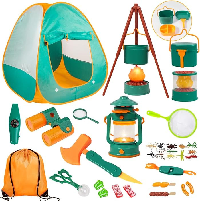 Meland Kids Camping Set with Tent, Camping Toys for Kids Indoor Outdoor Pretend Play (Green) | Amazon (US)
