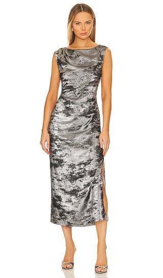 Trey Draped Waist Dress in Galaxy Silver | Revolve Clothing (Global)