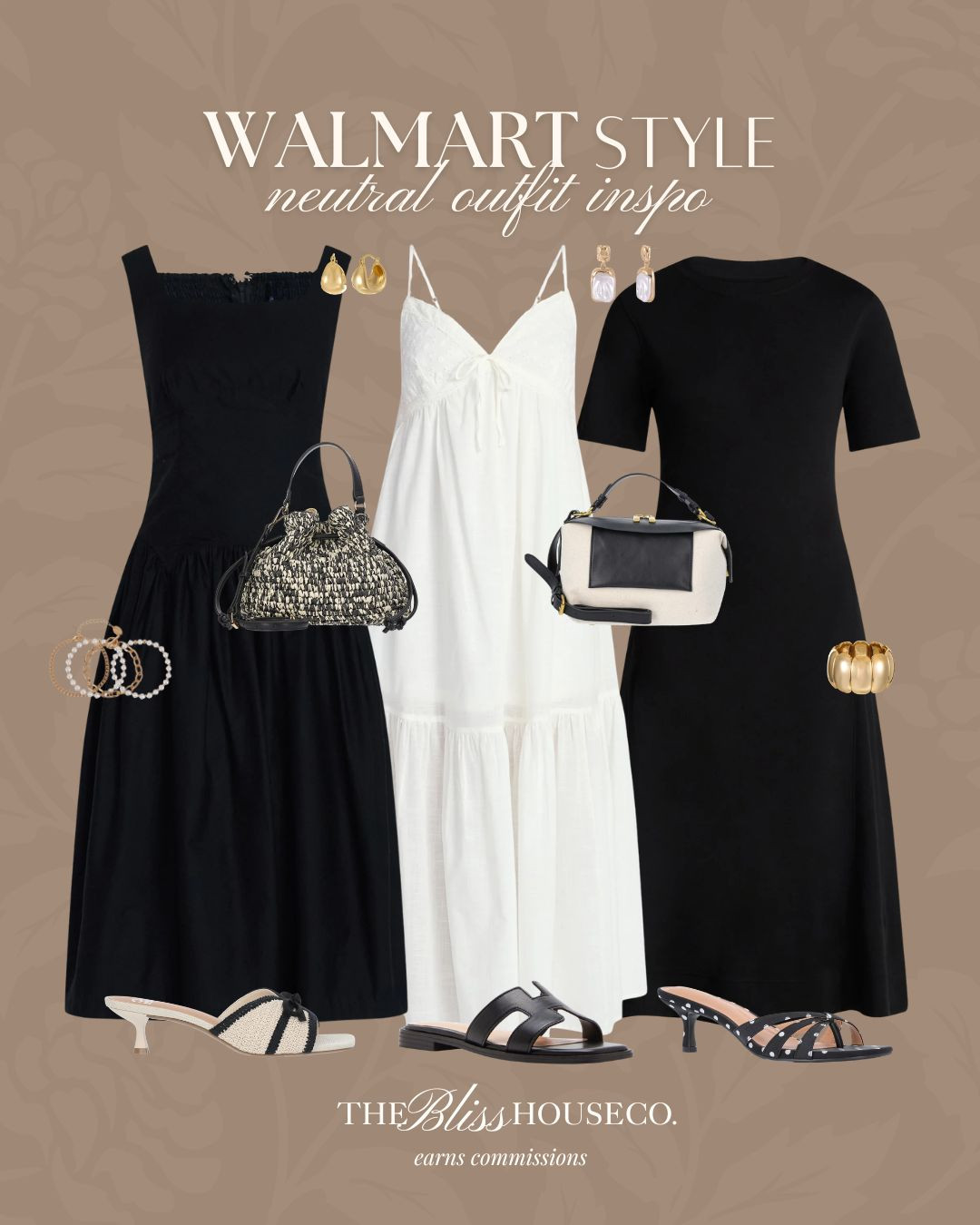 Walmart neutral outfit finds. 🖤 Easy black and white dresses, chic accessories and versatile sandals for effortless everyday style.

Walmart fashion finds, neutral outfit ideas, black midi dress, white summer dress, casual chic outfits, affordable dresses, everyday style inspiration, neutral wardrobe staples, gold accessories outfit, summer sandals women, walmart style finds. 

 #LTKootd