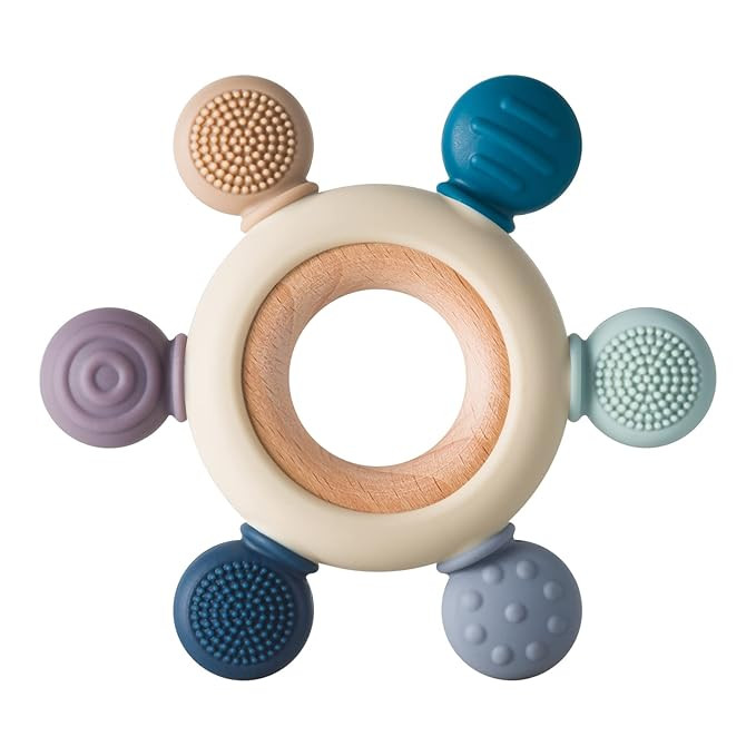 Baby Teething Toys Silicone Teethers BPA Free Silicone Rudder with Wooden Ring Soothe Babies Gums... | Amazon (US)