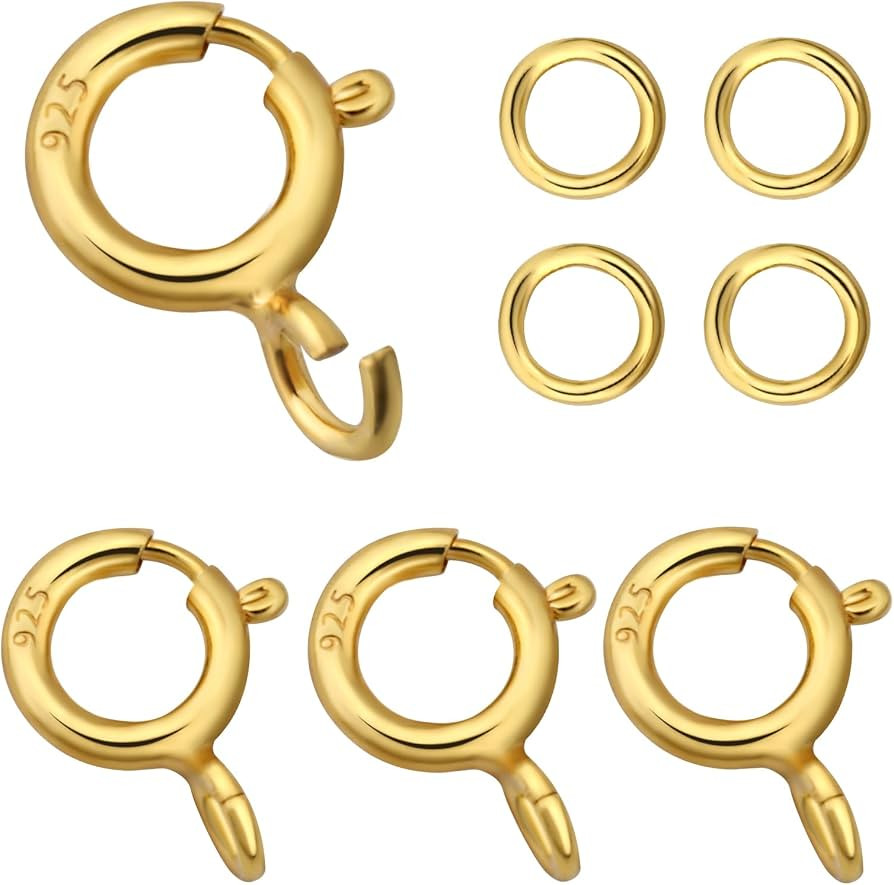 14K Gold Plated Necklace Clasps 5mm S925 Sterling Silver Spring Ring Clasp | Amazon (US)