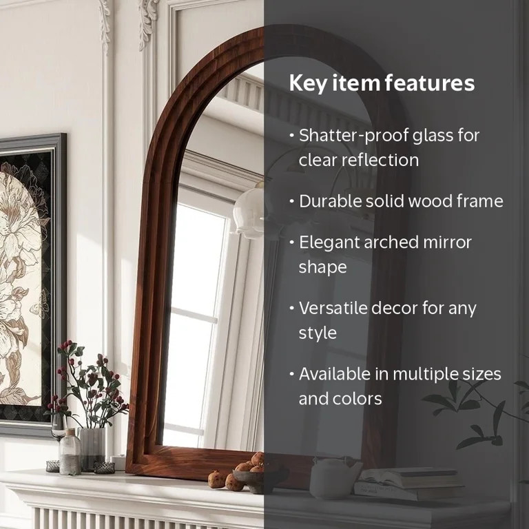 BEAUTYPEAK 40"x 30" Arched Bathroom Mirror Wall Mirror Wooden Frame,Brown | Walmart (US)
