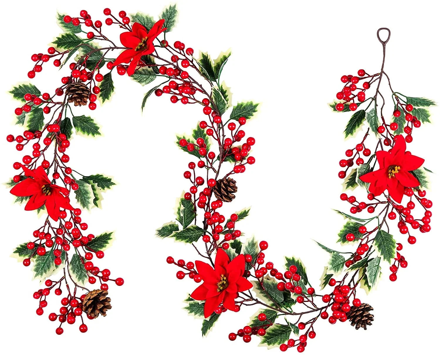 Mocoosy 6.3FT Red Berry Christmas Garland with Pine Cones and Poinsettia, Artificial Berries Garl... | Walmart (US)