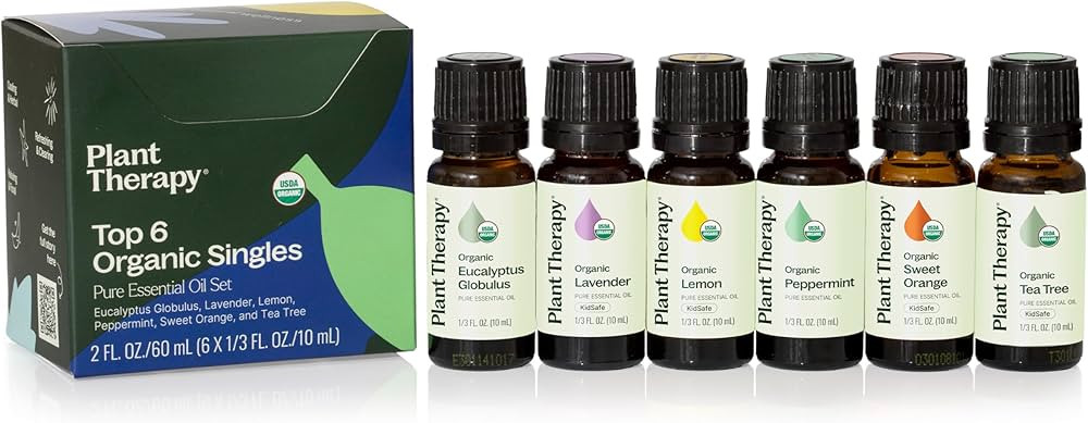 Plant Therapy Top 6 USDA Organic Essential Oil Set - Lavender, Peppermint, Eucalyptus, Lemon, Tea... | Amazon (US)