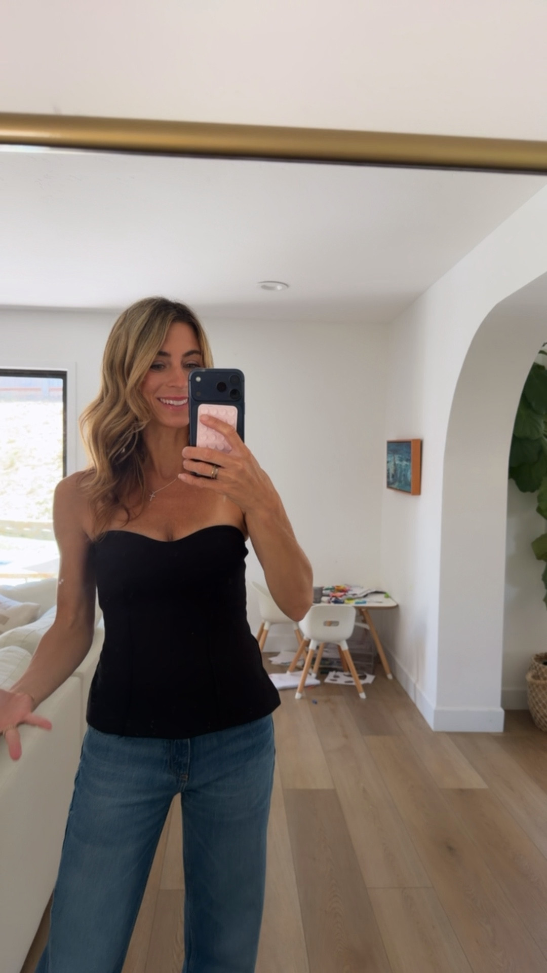 a staple 🖤 simple but makes every outfit feel a little more elevated & perfect for date night without trying to hard. Cute sweetheart neckline. 

black top, going out top, elevated basics, capsule wardrobe, outfit ideas, Zara, cross necklace, sweetheart top, mid rise wide leg jeans, date night outfit, Low effort outfit 

#LTKOver40 #LTKgrwm #LTKootd