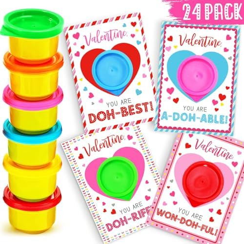 ORIENTAL CHERRY 24 Pack Valentines Cards With Playdough for Kids Classroom Exchange - Unisex Vale... | Amazon (US)