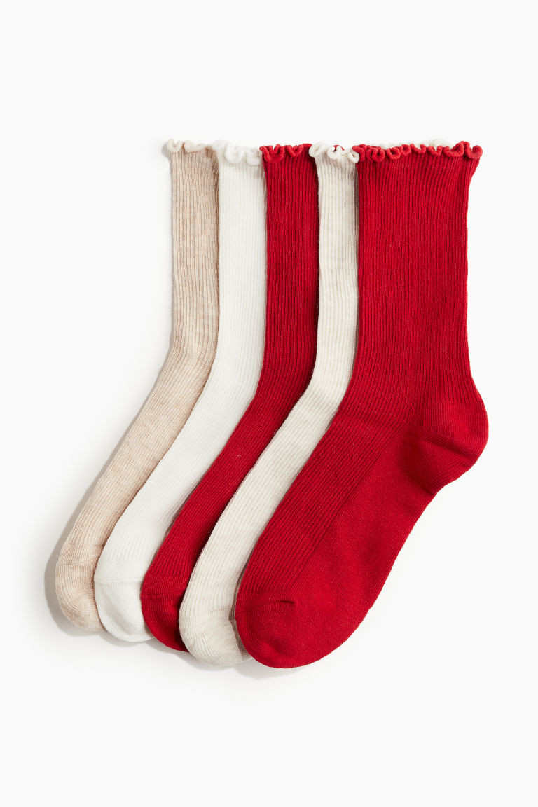 H & M - 5er-Pack Gerippte Socken - Rot - Damen | H&M (DE, AT, CH, NL, FI)