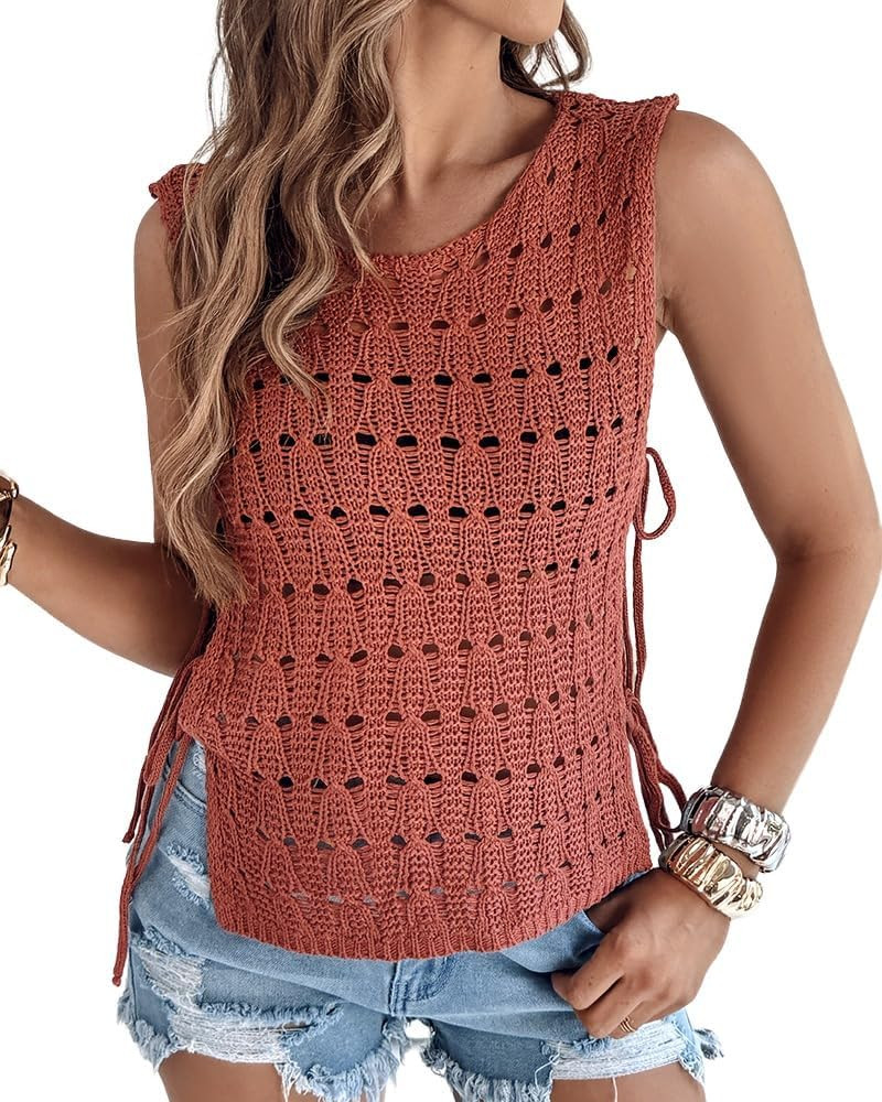 CHICME Womens Sweater Vests Knit Sleeveless Side Tie Crochet Top Summer Crewneck Hollow Out Beach... | Amazon (US)