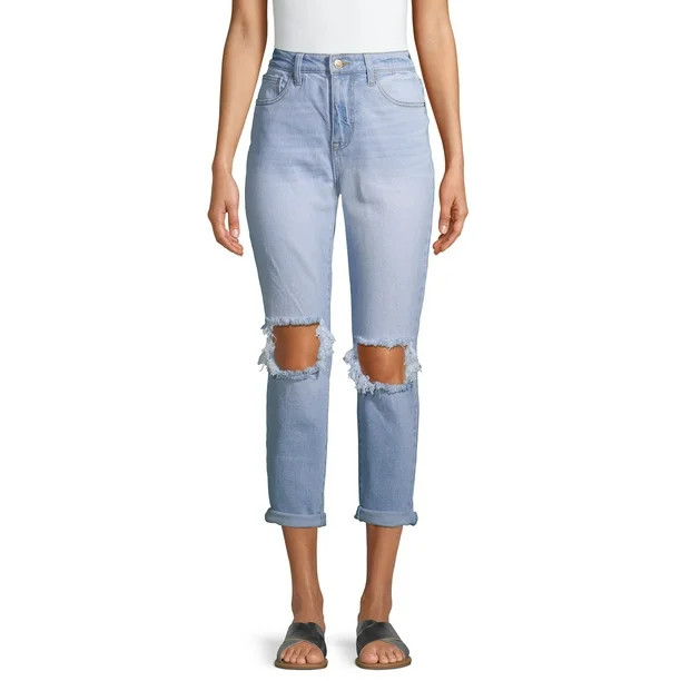 No Boundaries Juniors' Super High Rise Destructed Mom Jeans - Walmart.com | Walmart (US)