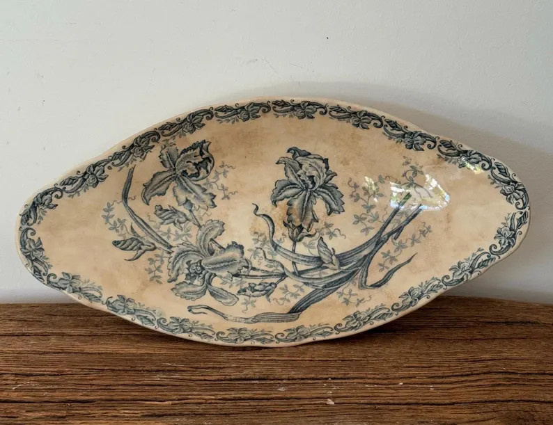 Antique French Transferware Ravier | Blue Floral Ironstone Serving Dish | French Oval Platter | F... | Etsy (Global)
