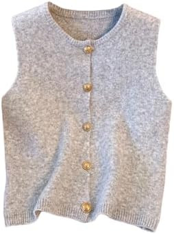 Women's Button Down Sweater Vest Sleeveless Crewneck Knit Outerwear Old Money Knitwear | Amazon (US)