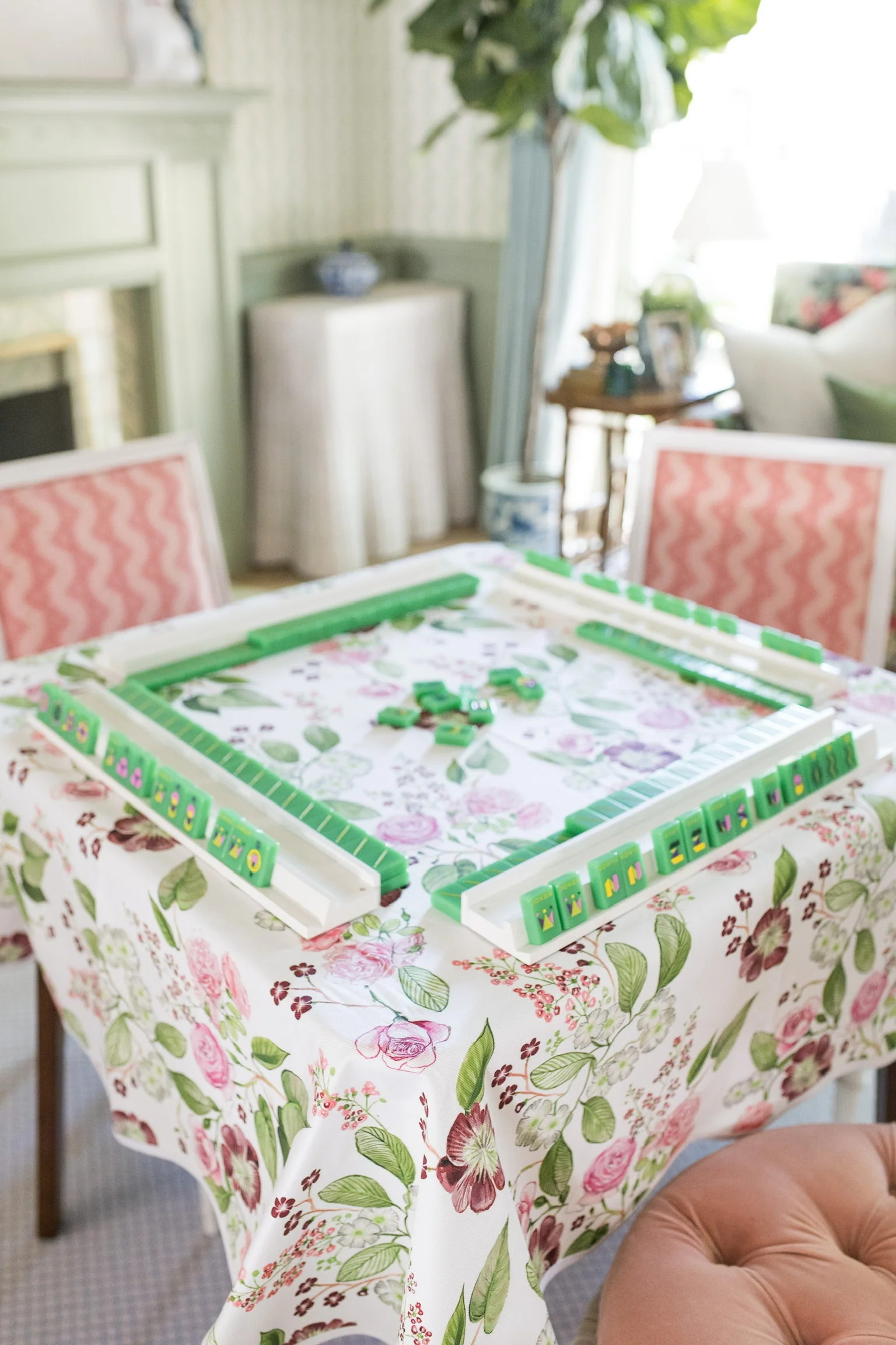 Scalloped Square Table Topper | Floral Chintz | Frances Fields Home