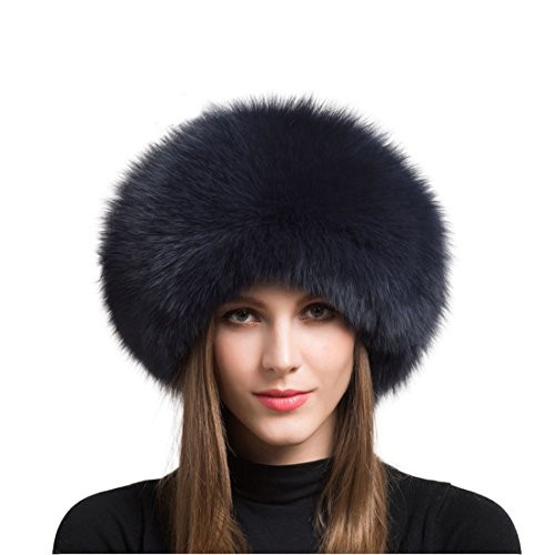 Women's Real Fox Fur hat Winter Thick Fur hat Natural Fur and Sheepskin Warm hat (55-60cm, Navy Blue) | Amazon (US)