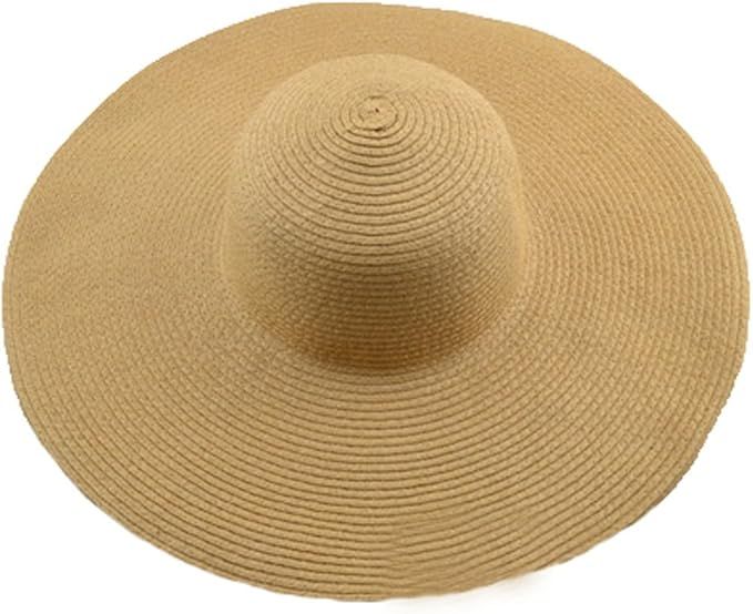 AngelCity Brides Womens Beach Hat Striped Straw Sun Hat Floppy Big Brim Hat | Amazon (US)