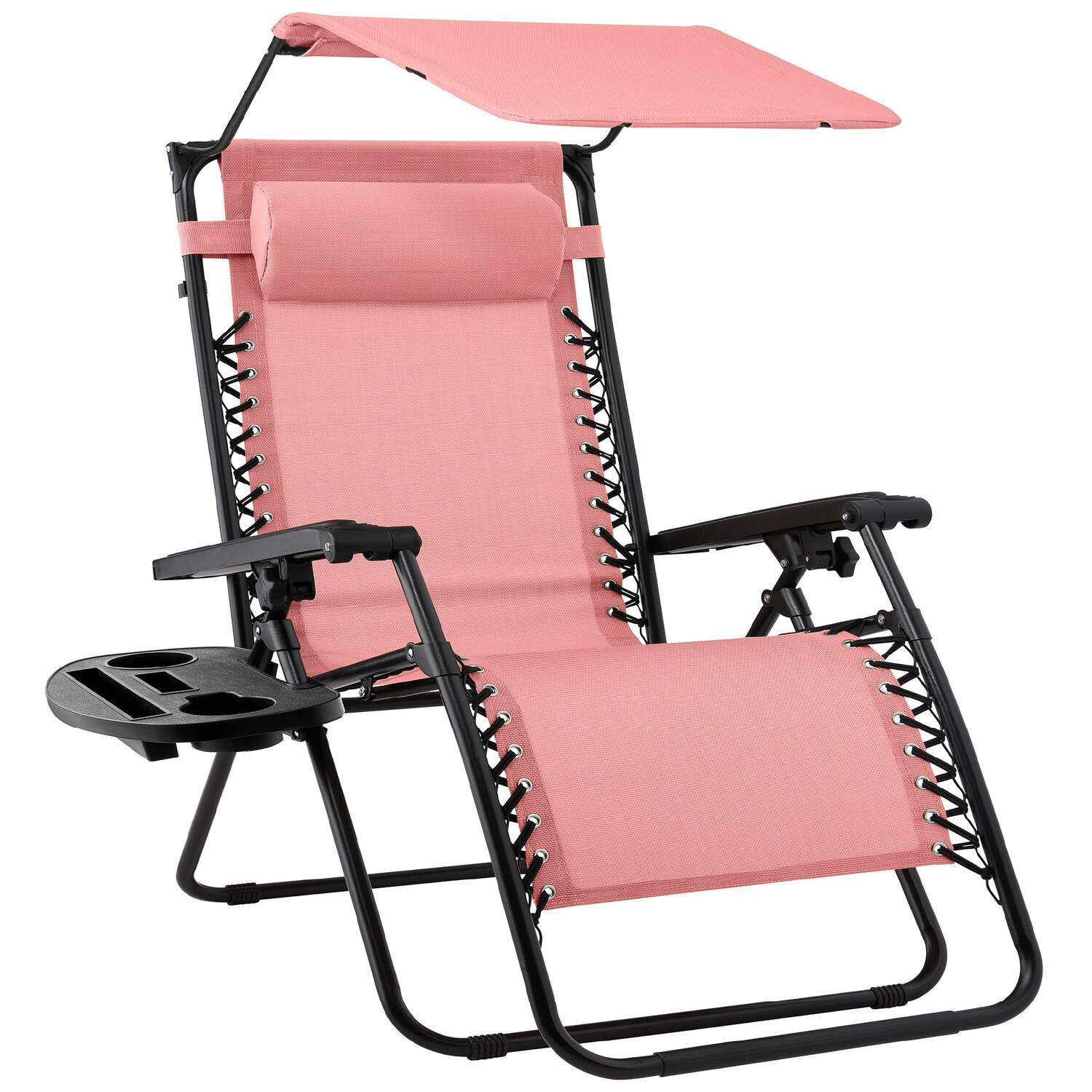 Best Choice Products - Folding Zero Gravity Recliner Patio Lounge Chair w/ Canopy Shade, Headrest, Tray - Pink | Best Buy U.S.