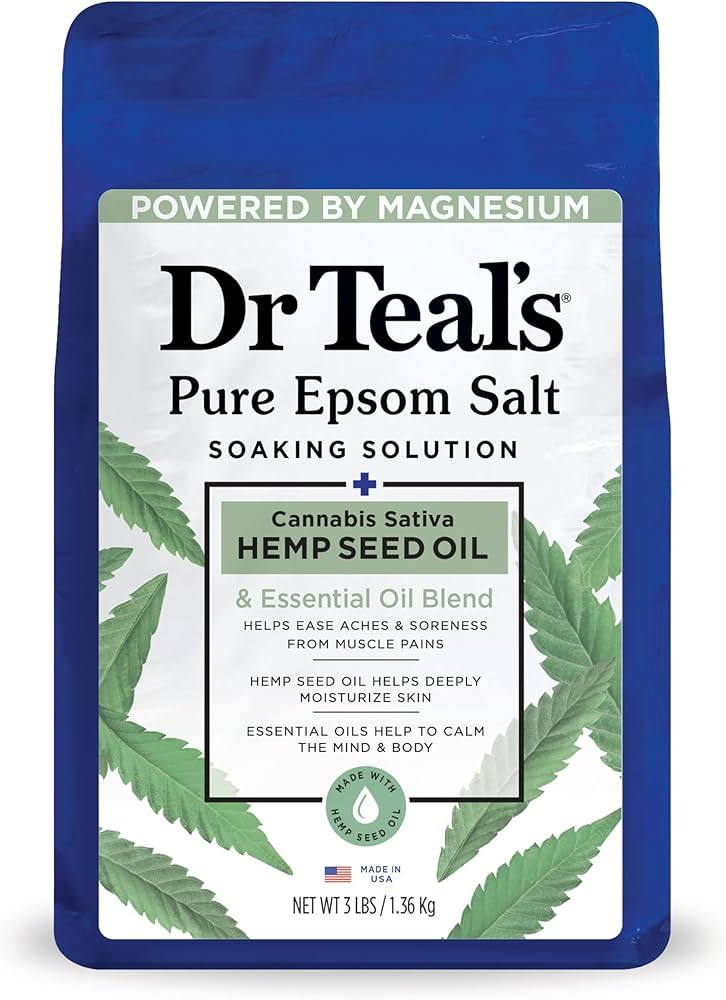 Dr Teal's Pure Epsom Magnesium Salt Soak, Cannabis Sativa Hemp Seed Oil, 3 lb (Pack of 4) | Amazon (US)