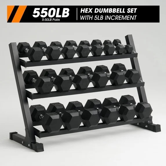 Mikolo Rubber Hex Dumbbell Set with Racks, Options in 550lbs, Strength Training Weight Set Home G... | Walmart (US)