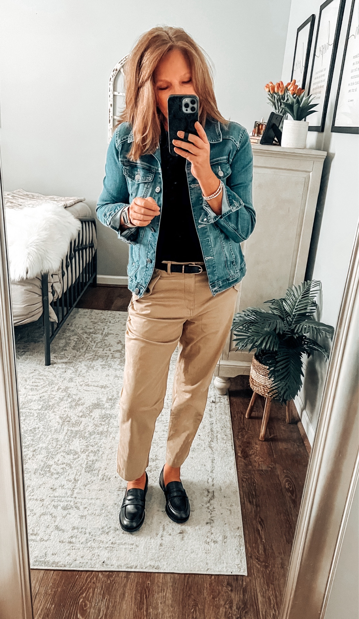 Girlfriend khaki pants are 70% off from Banana Republic Factory, has stretch, more colors available. Lee denim jacket, Time and Tru top is under $10, styled with Time and Tru loafers. 

Walmart fashion, Walmart outfit, fall outfit, jean jacket, casual outfit, business casual outfit, sale, ootd

#LTKFindsUnder50 #LTKSaleAlert #LTKStyleTip