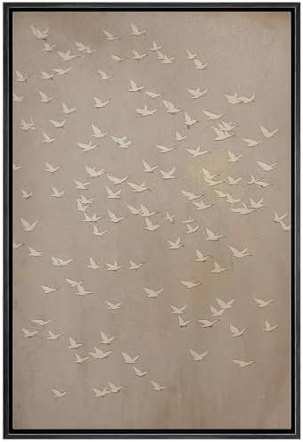 Framed Canvas Print Wall Art Vintage Style Flying Birds Neutral Taupe Modern Art Contemporary Mul... | Amazon (US)