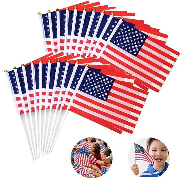 American Flags with Stick, 4th of July Decorations Outdoor, 100 Pcs Hand Held Flag, Patriotic Dec... | Walmart (US)