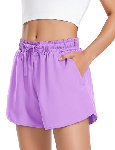 JOCMIC Girls Athletic Shorts with Liner 2 in 1 High Waist Running Short for Basketball Volleyball Tennis Purple 11-12 Years | Amazon (US)