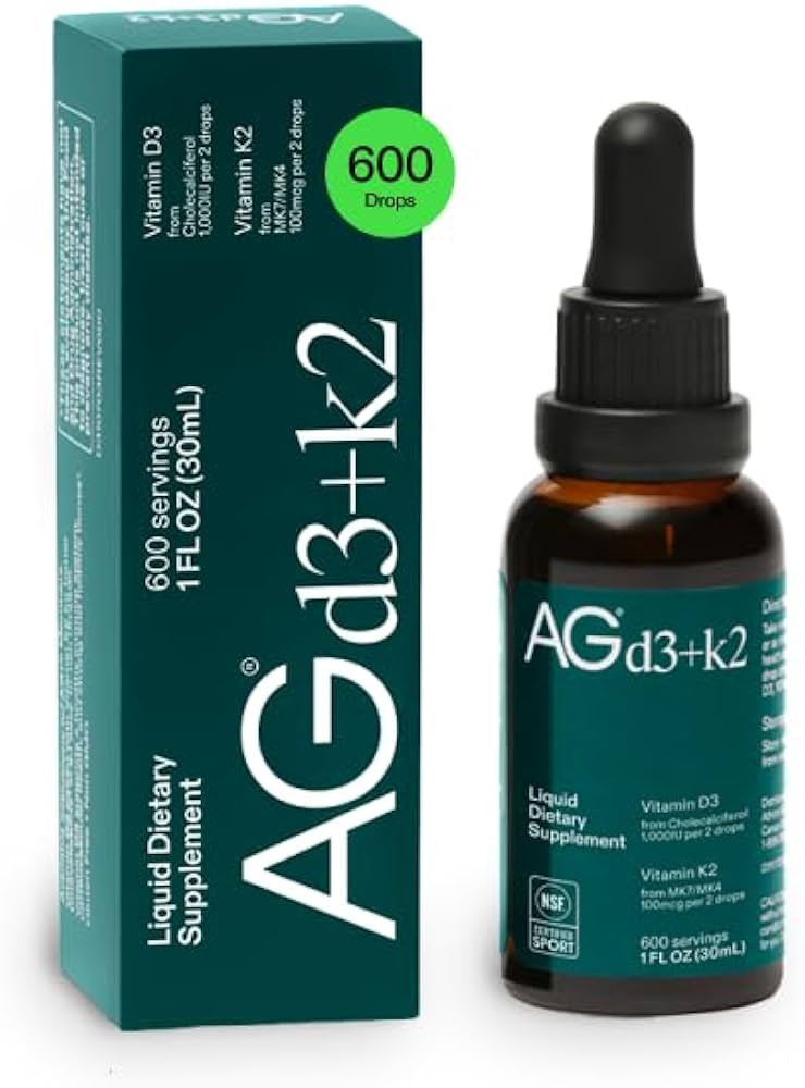 AG1 Vitamin D3 K2 Drops, 1000IU of Vitamin D3 and 100mcg of K2 per Serving, Supports Bone Density... | Amazon (US)