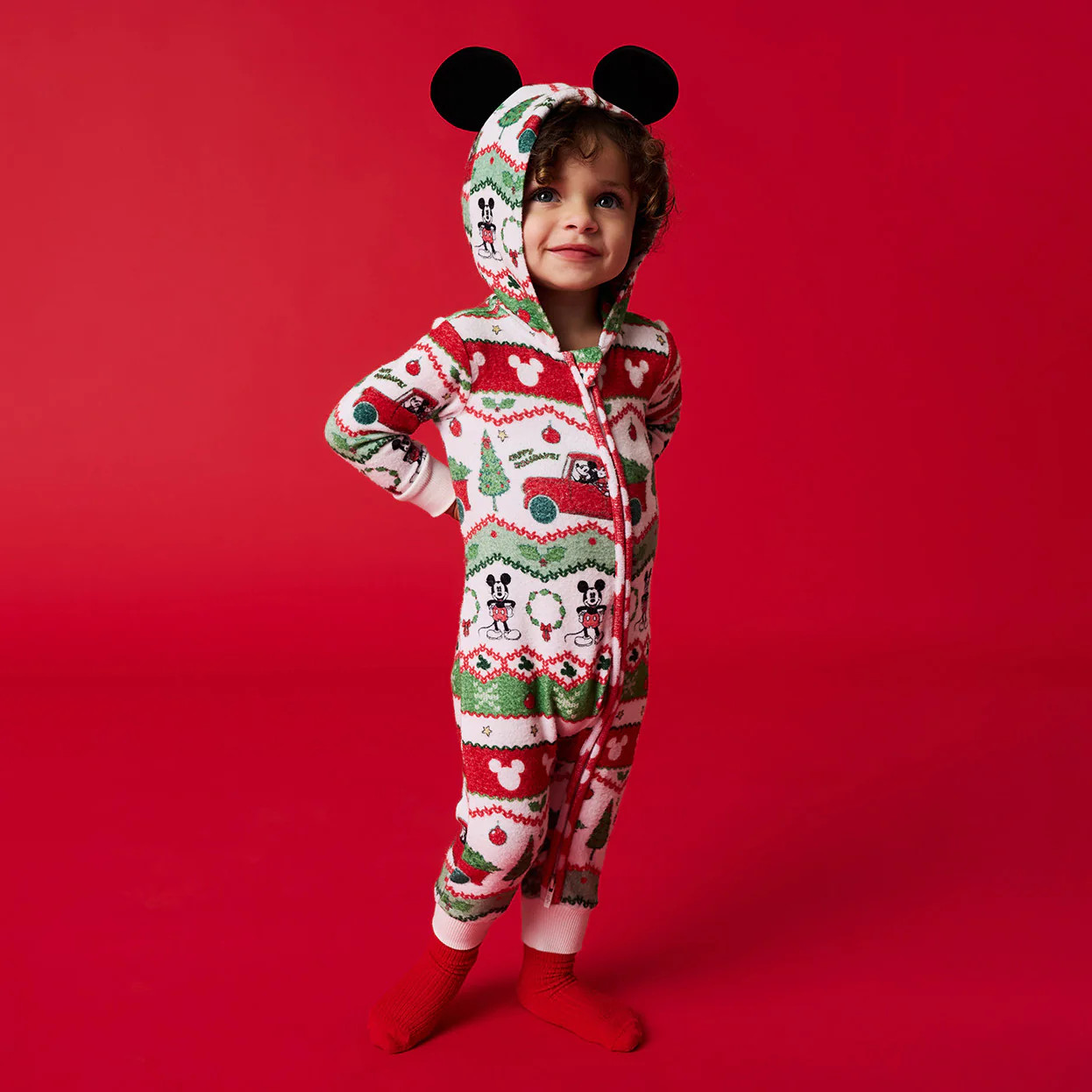 Mickey Mouse Red Daywear Disney Mickey Fair Isle Pacci™ Hooded Romper | Posh Peanut® | Posh Peanut