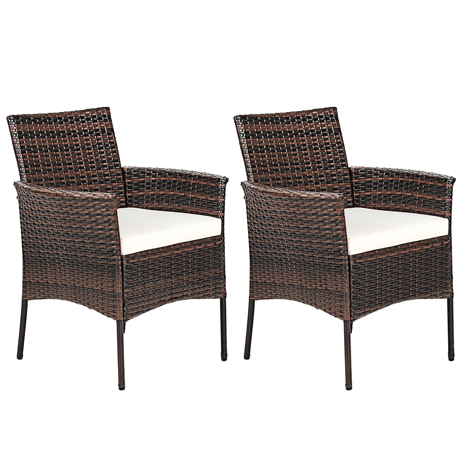 Patiojoy Outdoor 2 PCS Rattan Dining Chair Patio Cushioned Arm Chair w/Zipper Brown | Walmart (US)