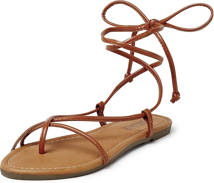 SANDALUP Lace up Sandals Tie up Dress Summer Flat Sandals for Women | Amazon (US)