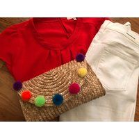 Pom Pom Clutch - Wristlet - Woven Handbag - Purse - Pocketbook - Bridesmaids Gift | Etsy (US)