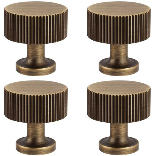 RZDEAL Antique Brass Cabinet Knobs Pulls, Solid Brass Cabinet Drawer Dresser Retro Knobs Traditional Handles(1-1/8"x1-1/8/28mmx28mm), 4 Pack | Amazon (US)