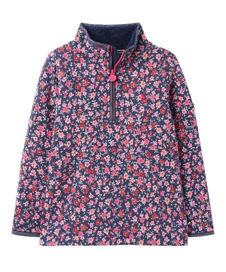 Joules Navy Ditsy Fairdale Luxe Fleece-Lined Quarter-Zip Pullover - Toddler & Girls | Zulily