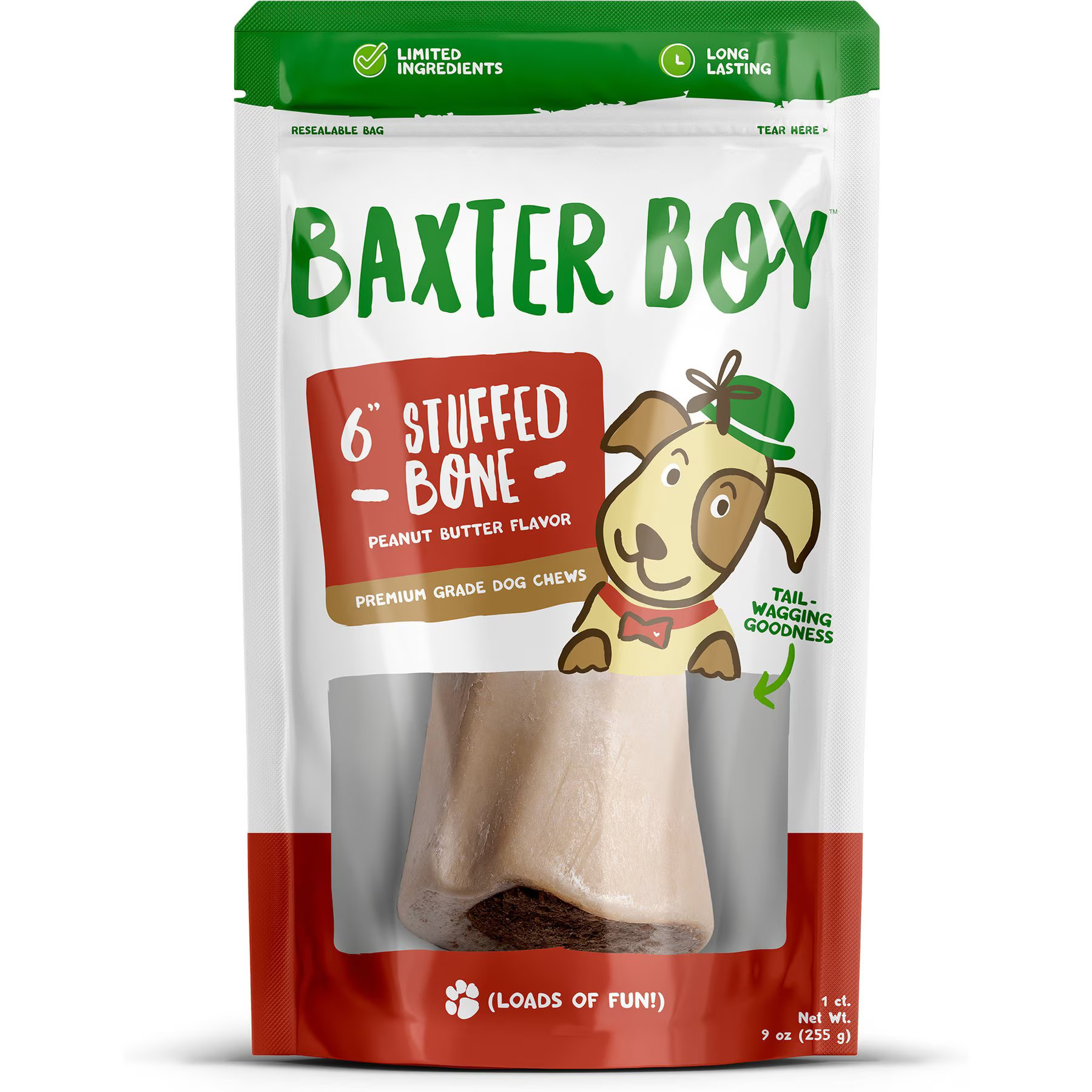 Baxter Boy 5 to 6-in Stuffed Marrow Bone Filled with Peanut Butter Flavor Dog Bone, Large | Chewy