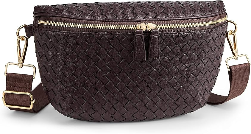 KALIDI Woven Crossbody Bag for Women Travel Vegan Leather Belt Bum Bag | Fanny Packs for Woman Tr... | Amazon (US)