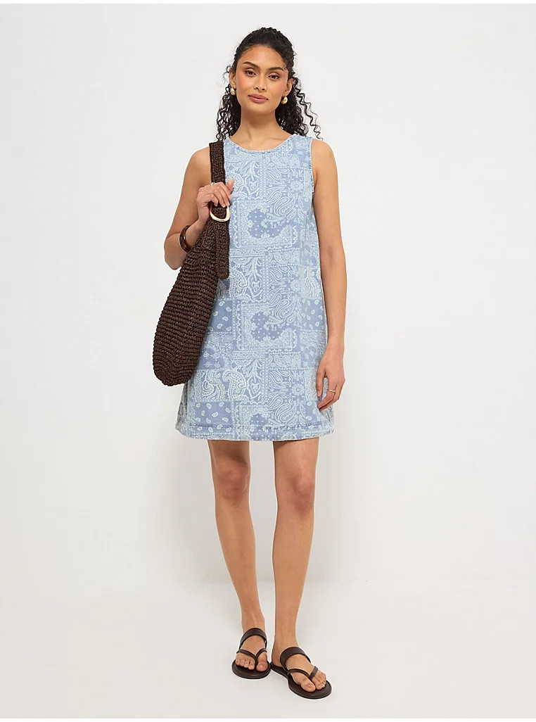 Light Wash Paisley Mini Denim Dress | George
