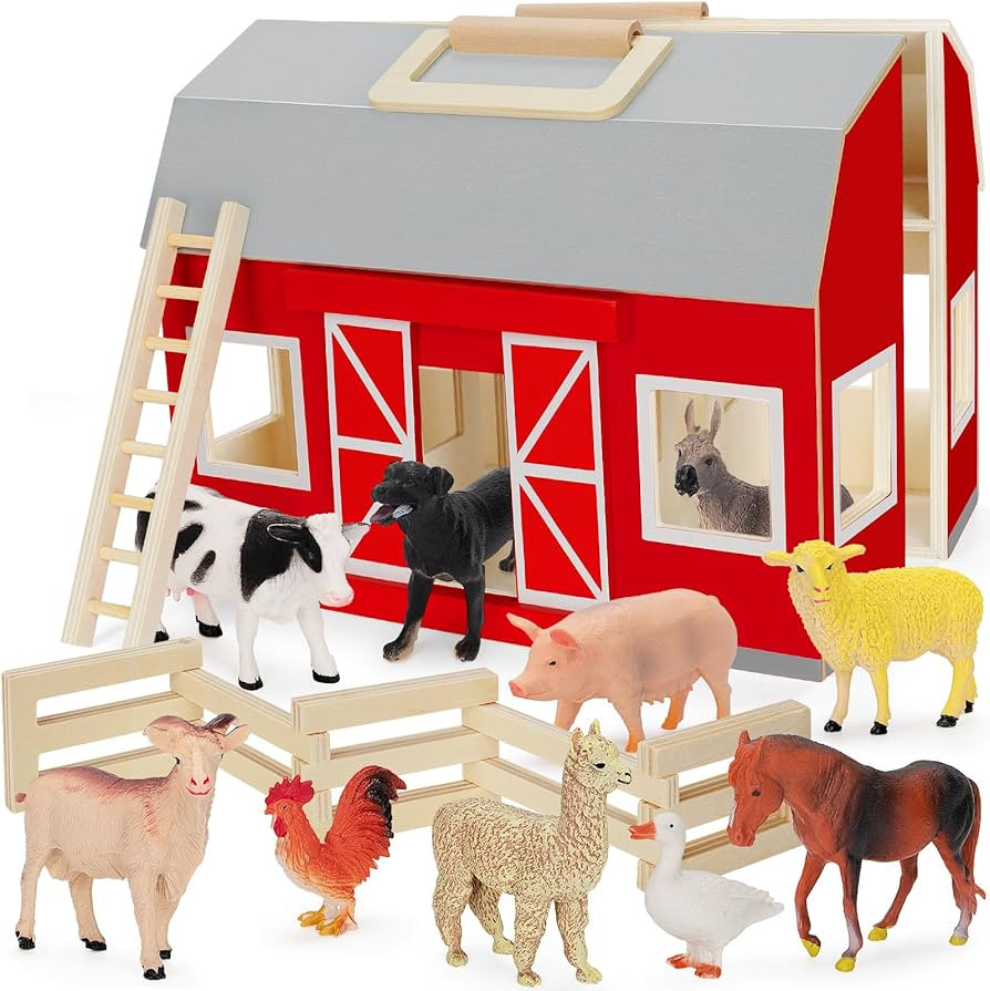 YEEBAY Farm Animals Toys for 3+ Year Old Kids Toddlers Girls Boys, Large Wooden Barn with Animal ... | Amazon (US)