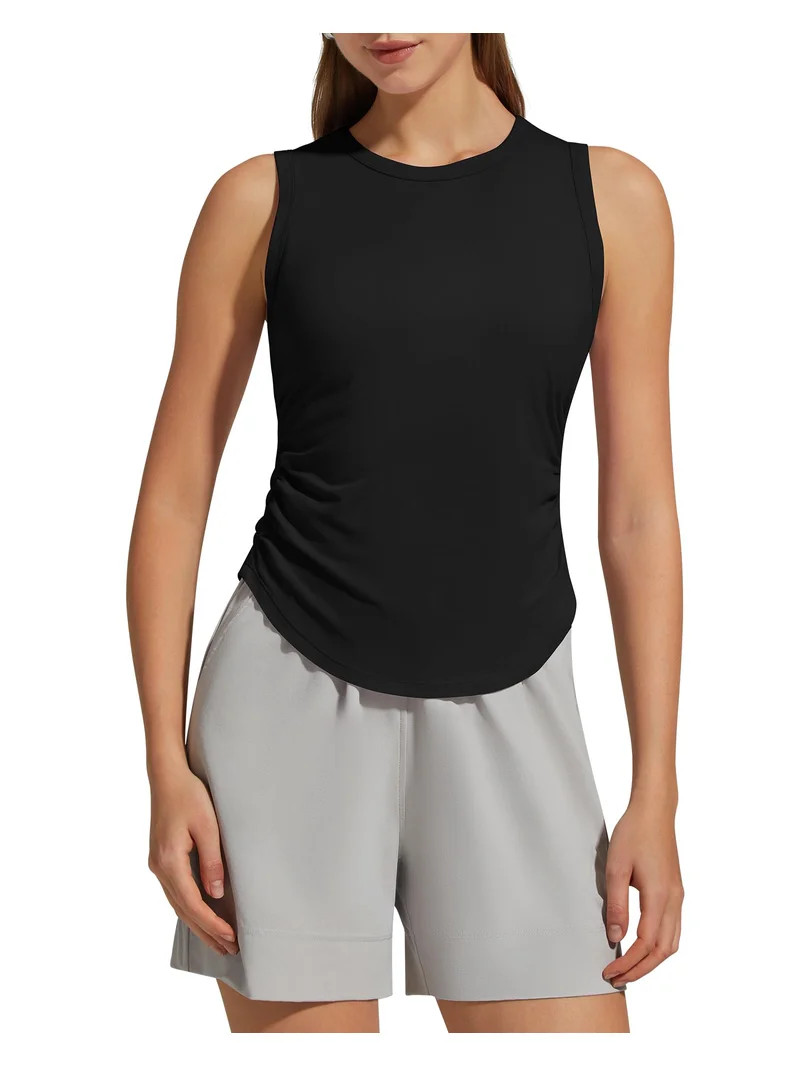 G4Free Lyocell Ruched Side Workout Tank Tops Woman High Neck Waist Length Gym Tanks Soft Relaxed ... | Walmart (US)