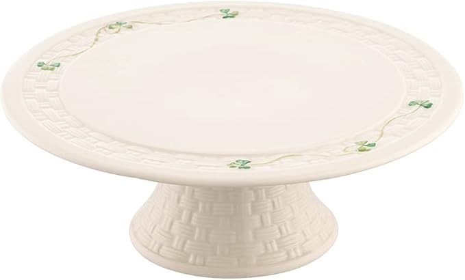 Belleek Shamrock Cake Stand - Handcrafted Fine Parian China Cake Plate - 10" D x 3.5" H, White | Amazon (US)