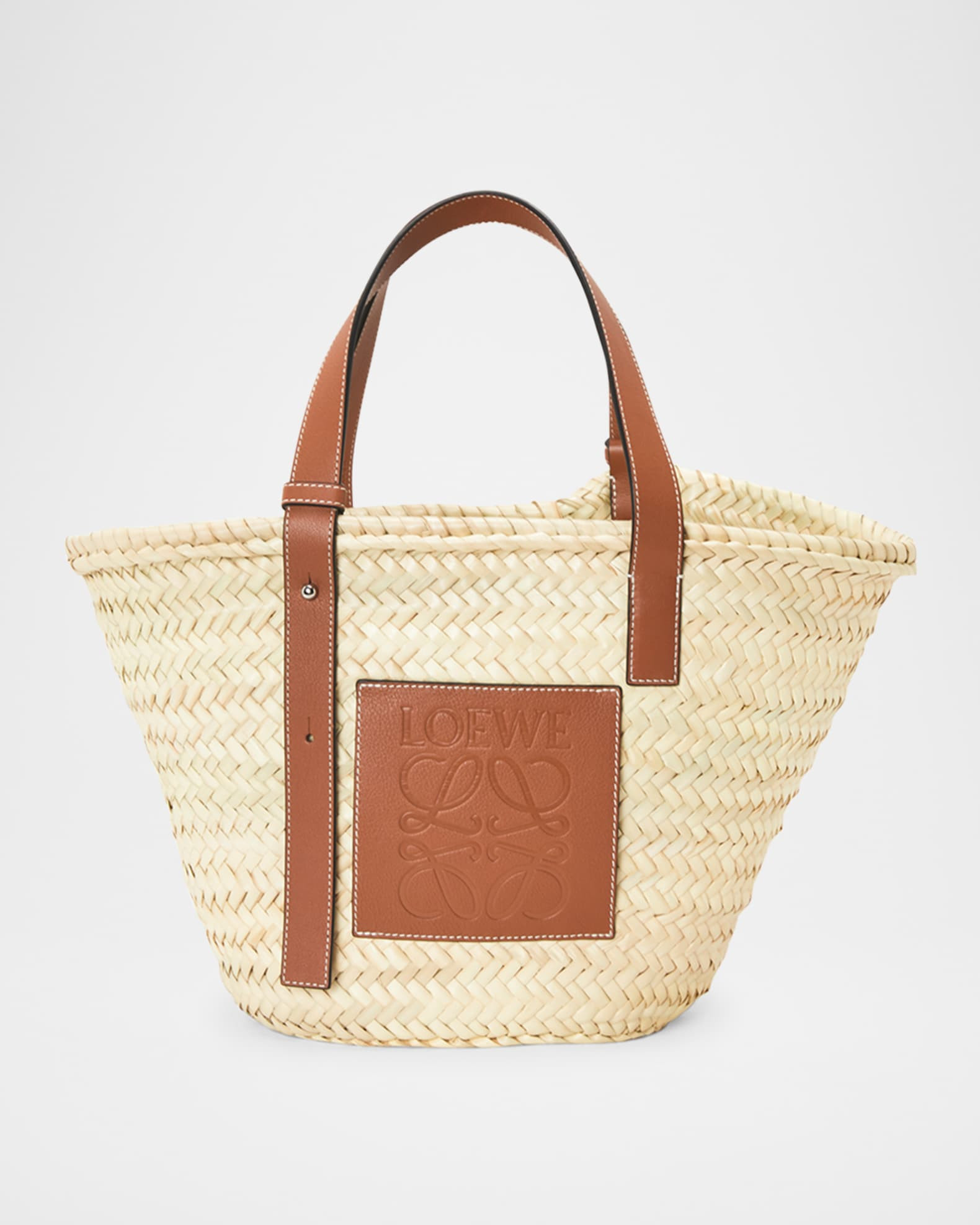 Basket Bag in Palm Leaf with Leather Handles | Neiman Marcus