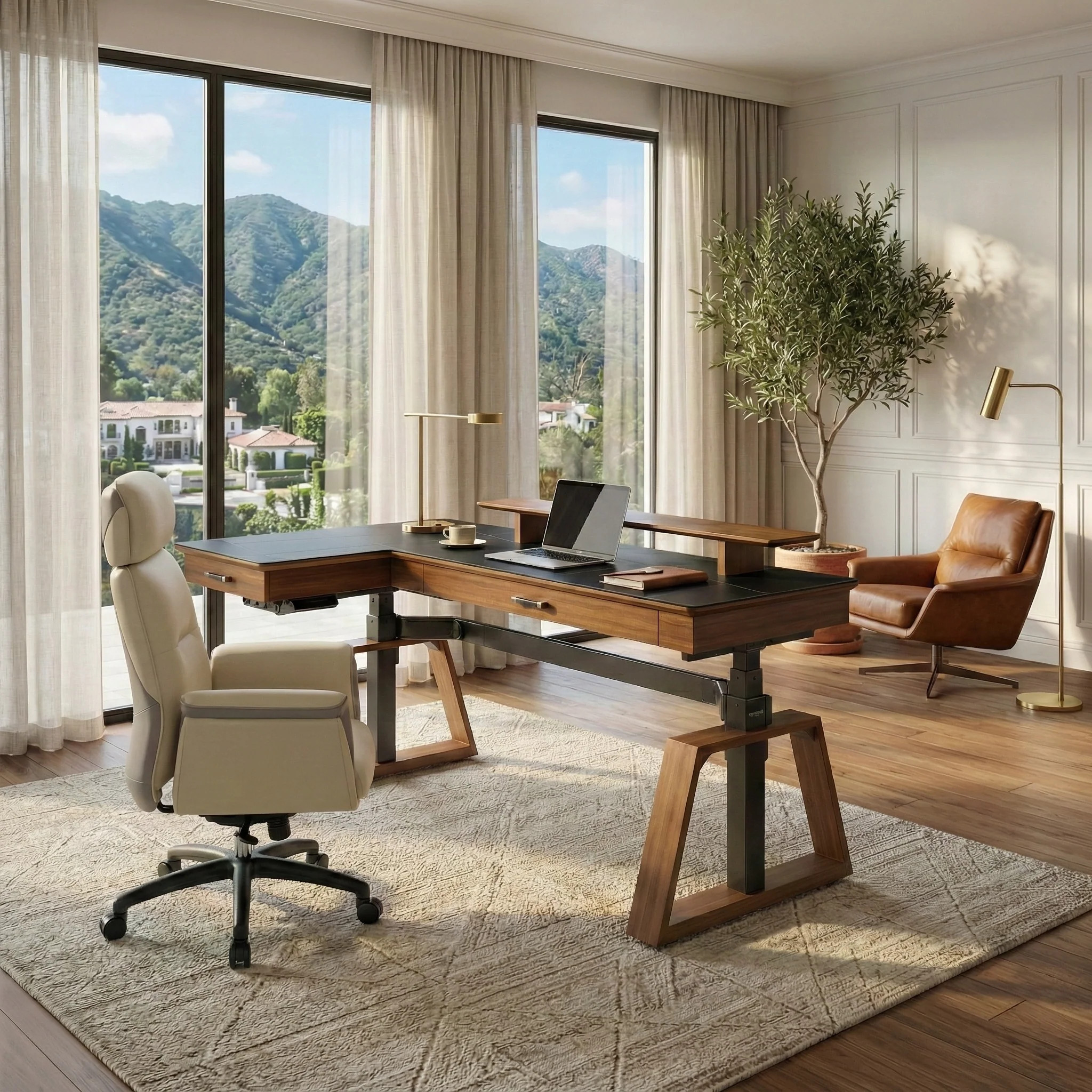 Executive Office Set:  Ark Standing Desk & Premium Executive Chair - Ark+Royal / Left Side | Eureka Ergonomic