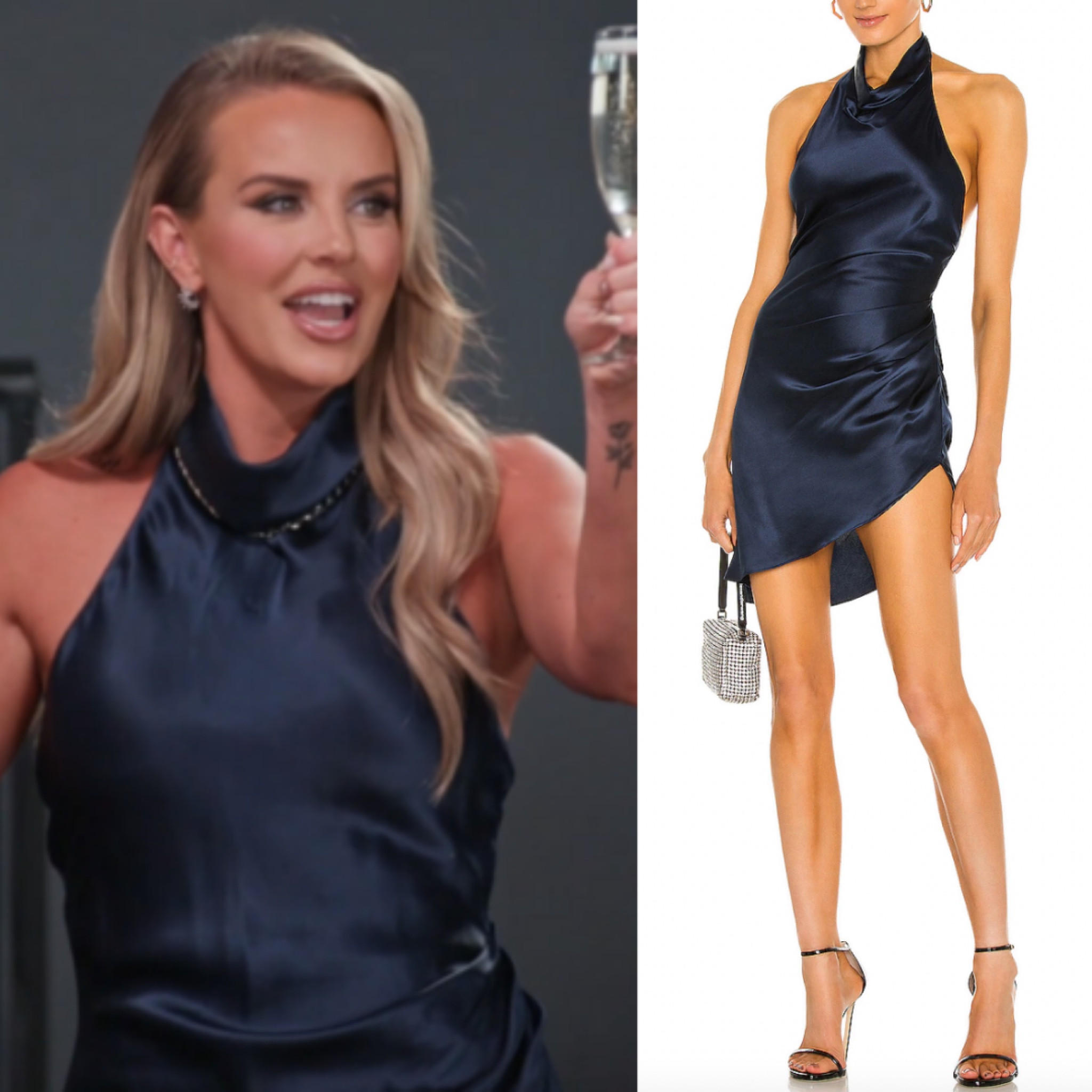 Whitney Rose’s Navy Blue Satin Draped Dress