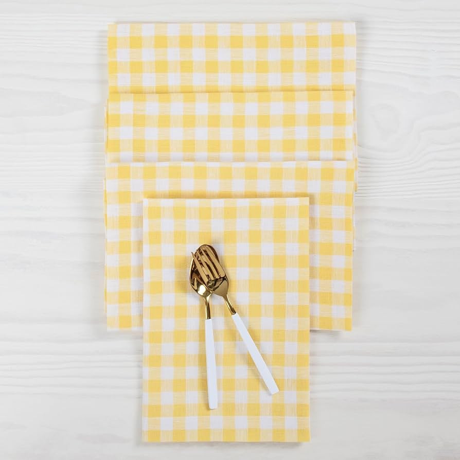 Solino Home Linen Marigold Yellow Gingham Napkins – 20 x 20 Inch Cloth Dinner, Set of 4 100% Pu... | Amazon (US)