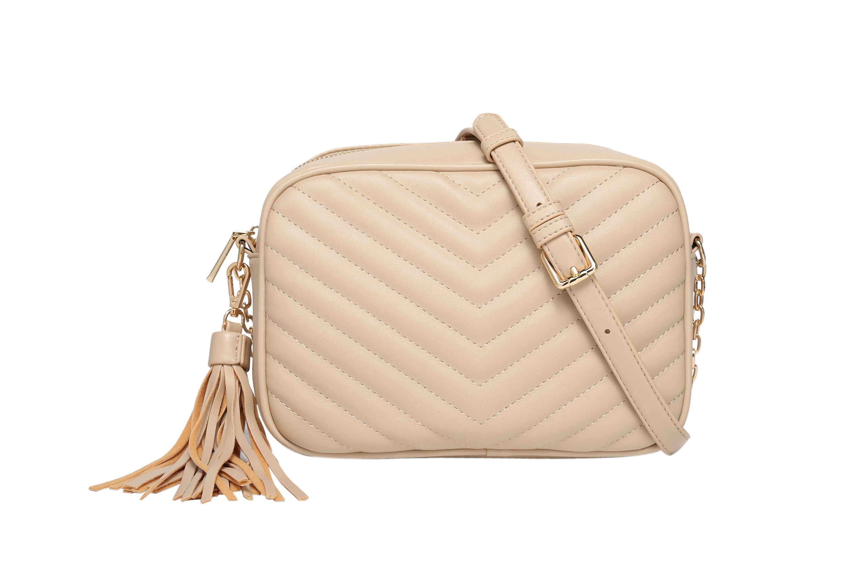 Daisy Rose Quilted Shoulder Cross body bag with tassel - PU Vegan Leather - Beige | Walmart (US)