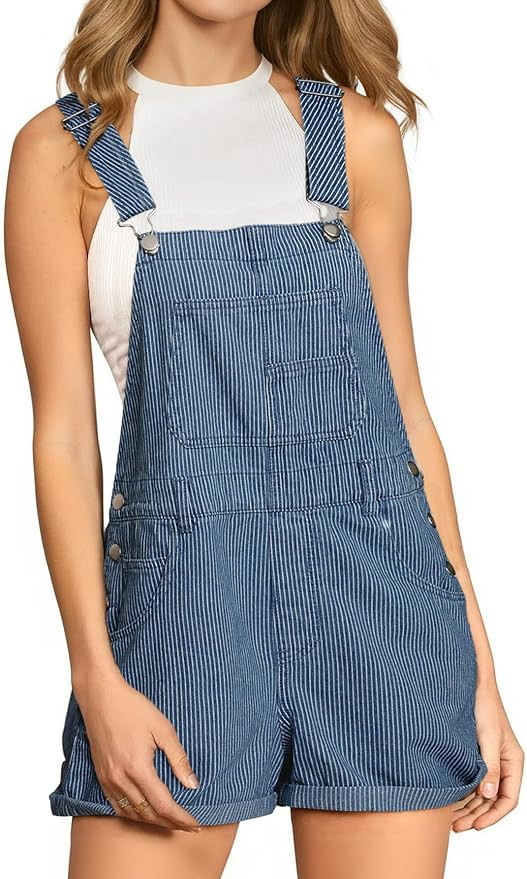 Glamaker Denim Overall Shorts for Women Casual Denim Romper Jean Short Overalls Loose Fit Denim J... | Amazon (US)