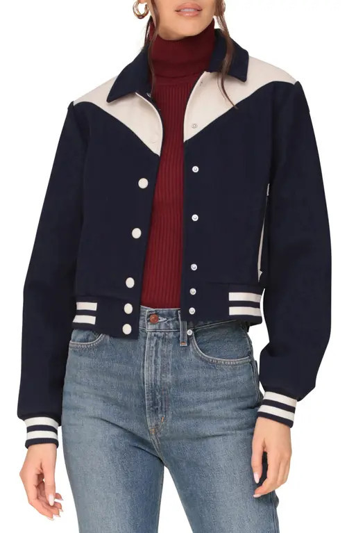 Avec Les Filles Western Bomber Jacket in Navy/Off White at Nordstrom, Size Large | Nordstrom