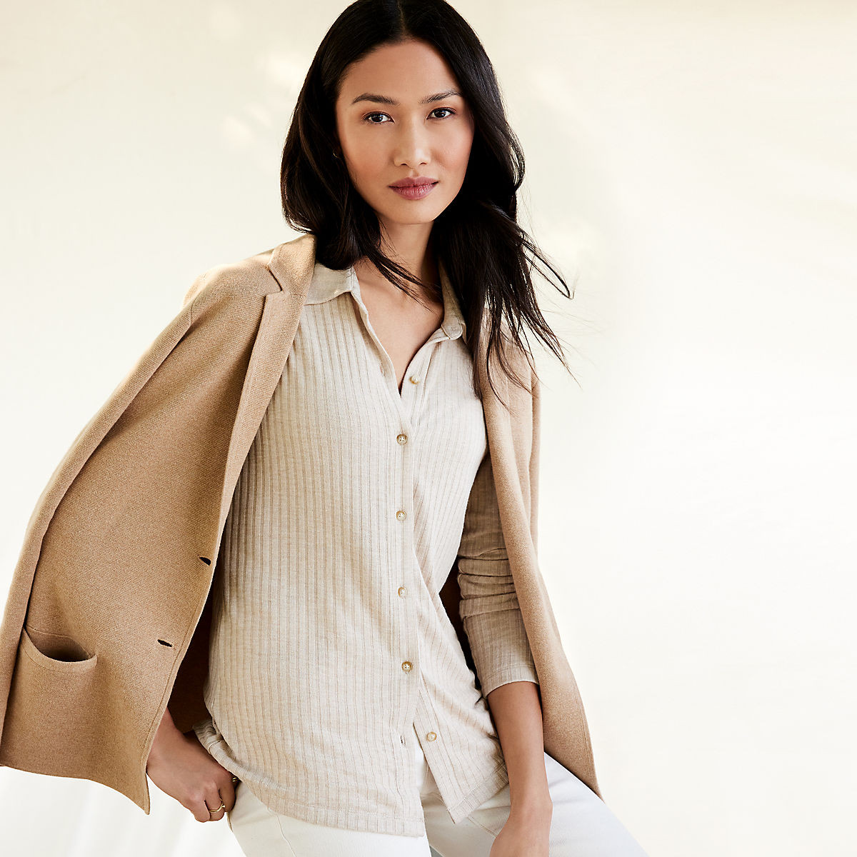 Women's Long Sleeve Wide Rib Button Front Polo | Lands' End (US)