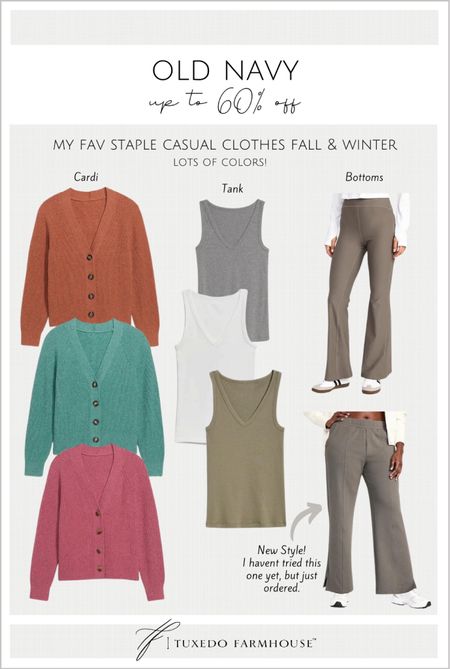 My favorite casual clothes from Old Navy. 

Fall fashion, cardigan sweaters, tank tops, leggings, lounge pants 

#LTKSale #LTKunder50 #LTKSeasonal
